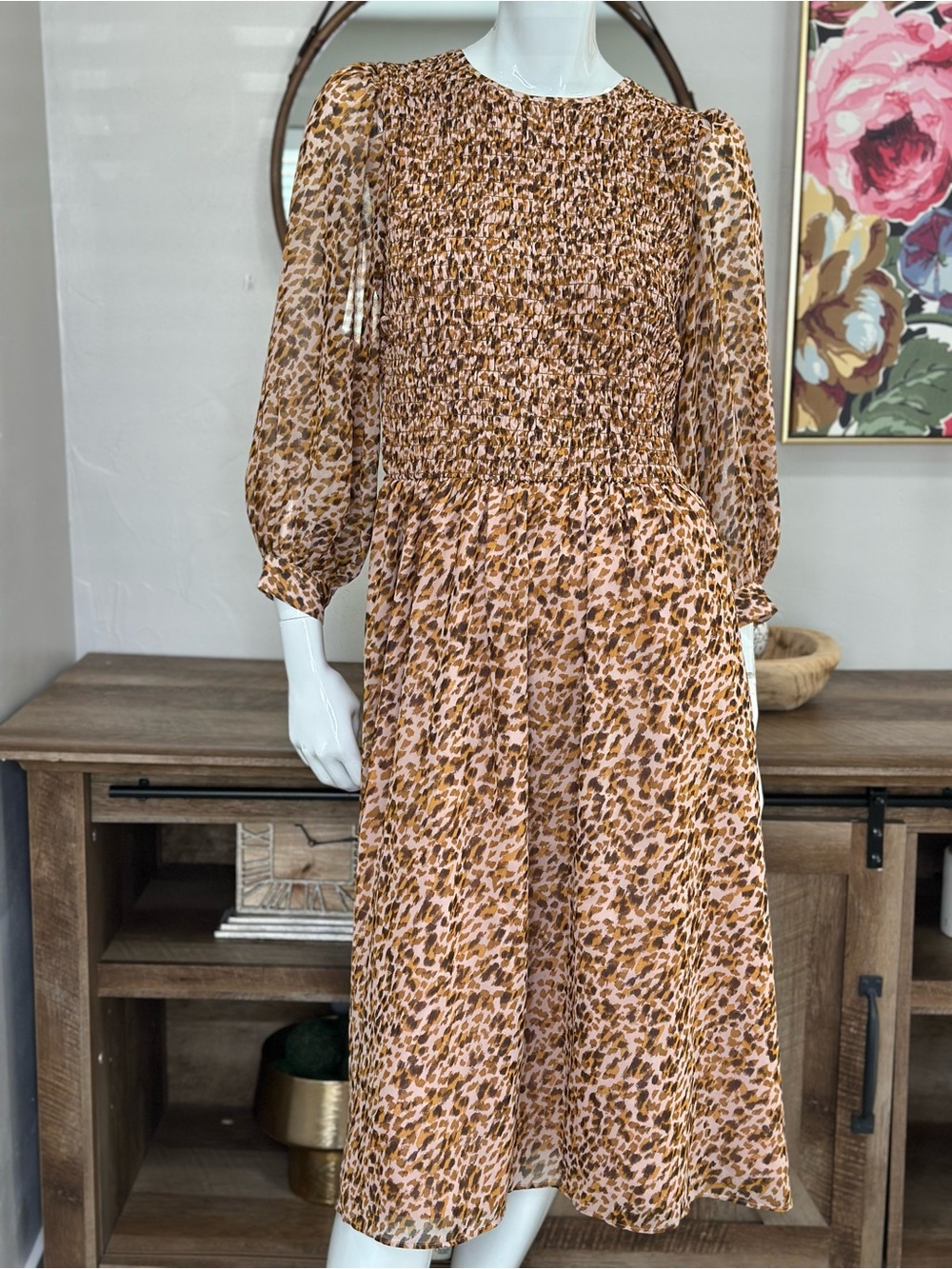 Ann Taylor Animal Print Smocked Fit & Flare Midi
Dress Sz 10